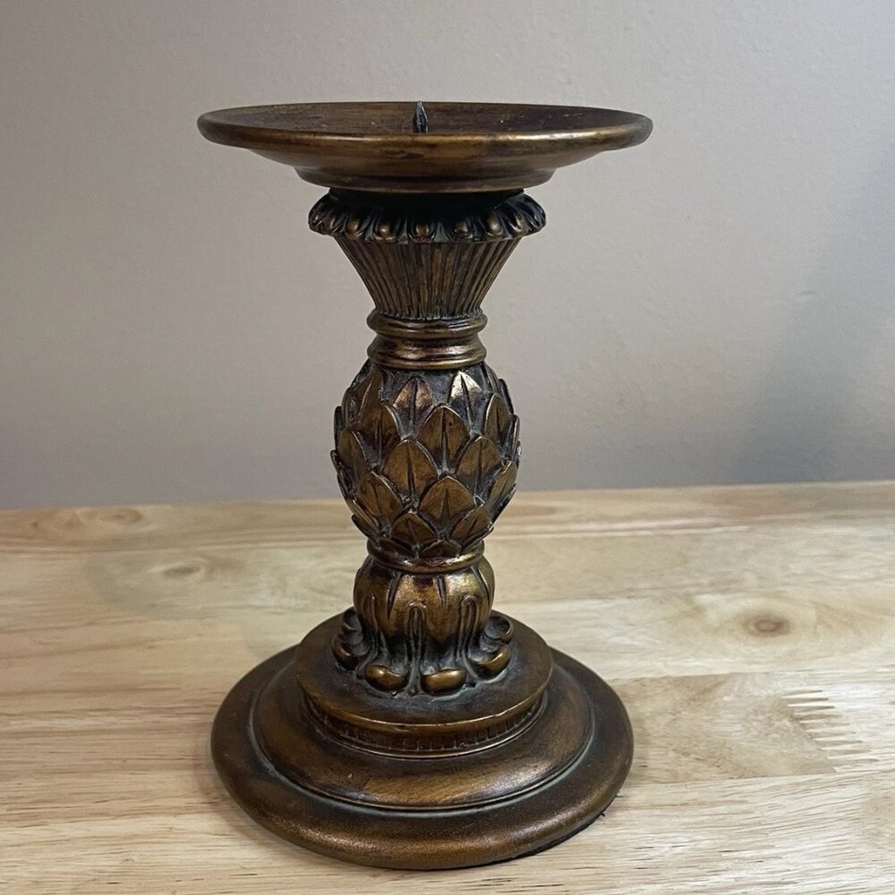 Vintage Brass Pineapple Pedestal Candlestick Holder 5.75” Tall Tropical Decor